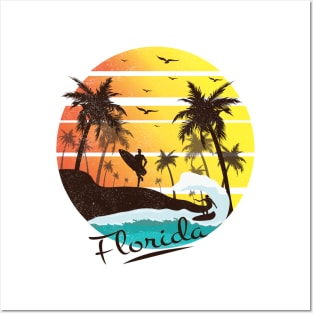 Florida Sunshine State Retro Summer Tropical Beach T-shirt Posters and Art